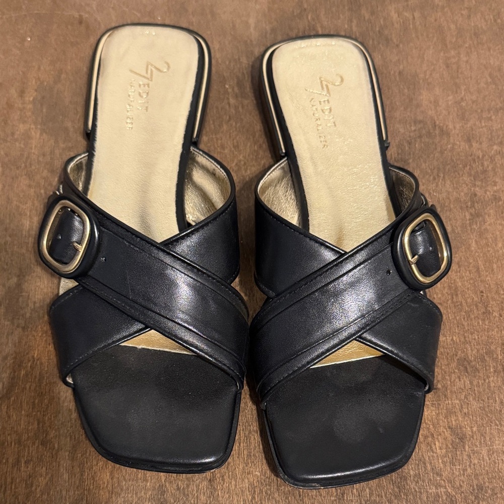 Naturalizer Black Sandals with Gold Buckle - Picture 1 of 4